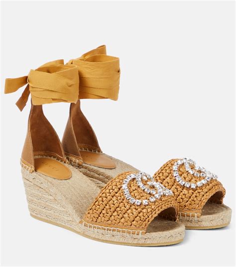 gucci brown espadrilles|GG embellished raffia espadrille wedges in brown .